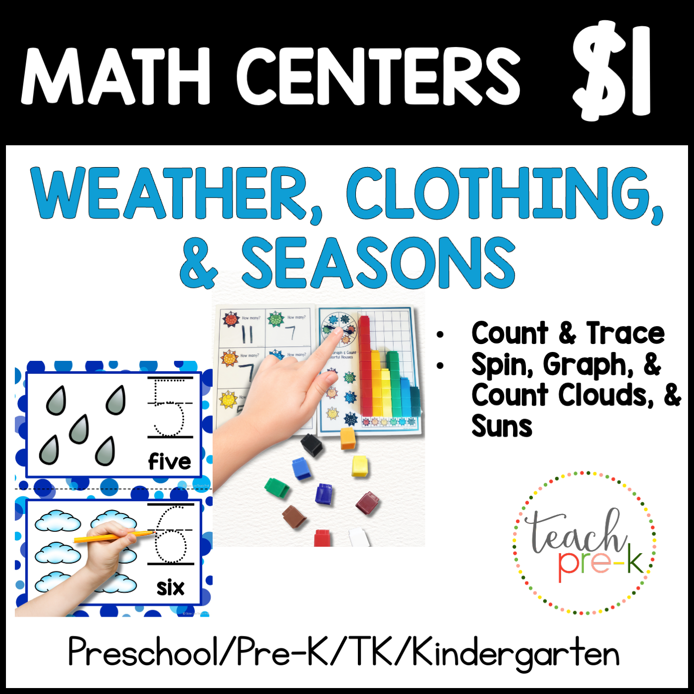 Weather Math Centers/Count & Trace & Spin, Graph, & Count Clouds or Suns