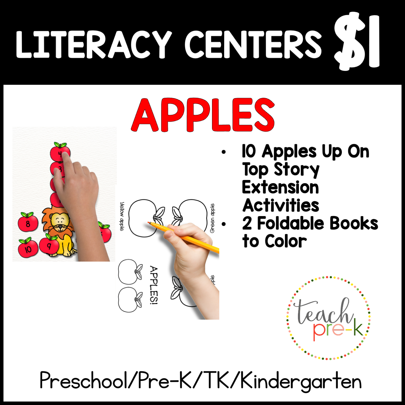 Apples Literacy Centers/10 Apples Up On Top & Foldable Coloring Book
