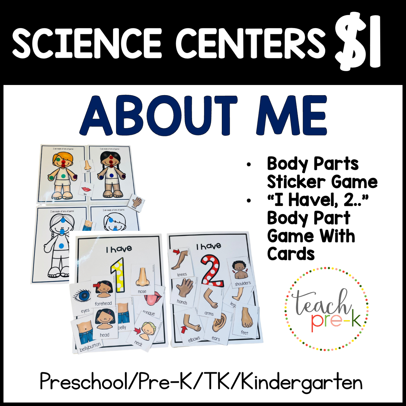 About Me Science Center/Body Parts Sticker Game, & "I Have1,I Have 2" Body Parts Sort