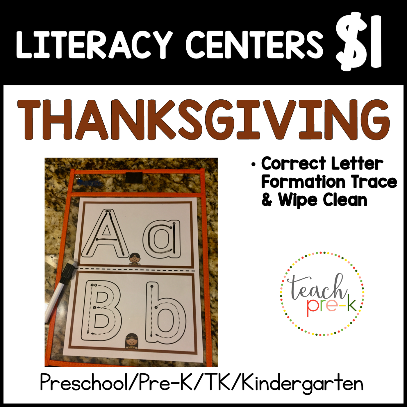 Thanksgiving Literacy Centers/Correct Letter Formation Trace & Wipe