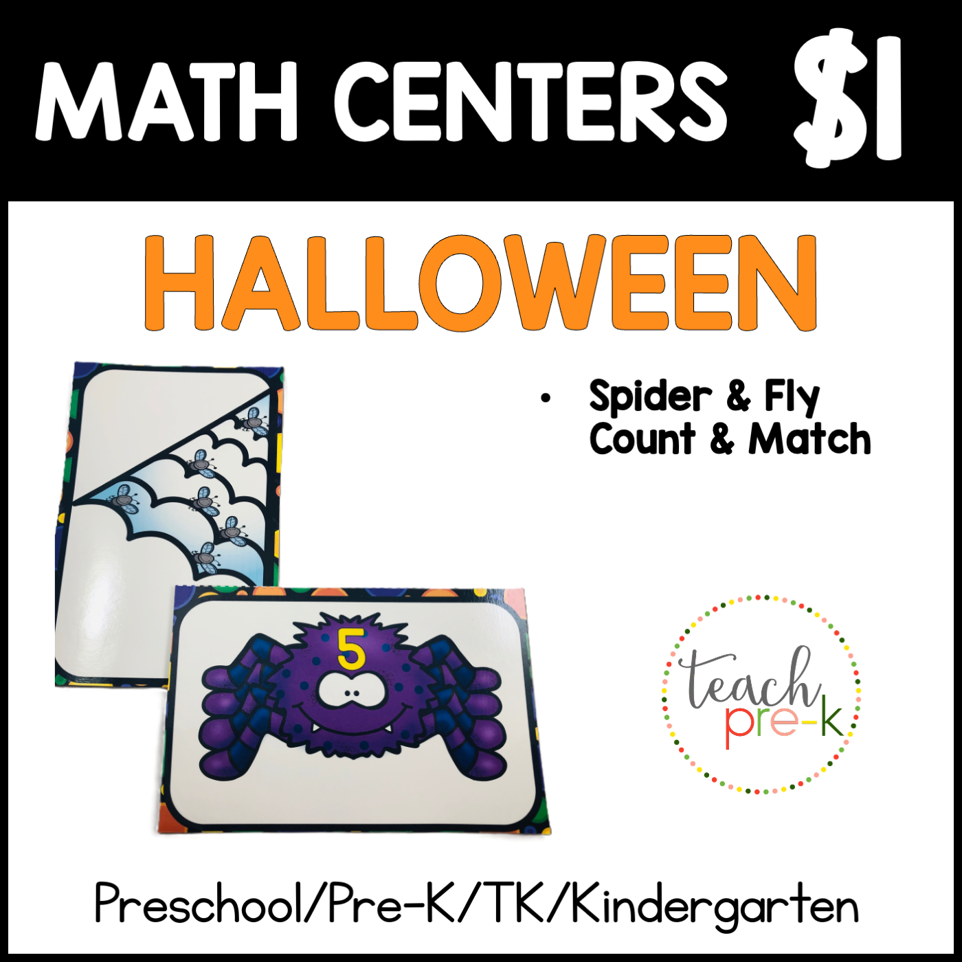 Halloween Math Centers/Spider & Fly Count & Match