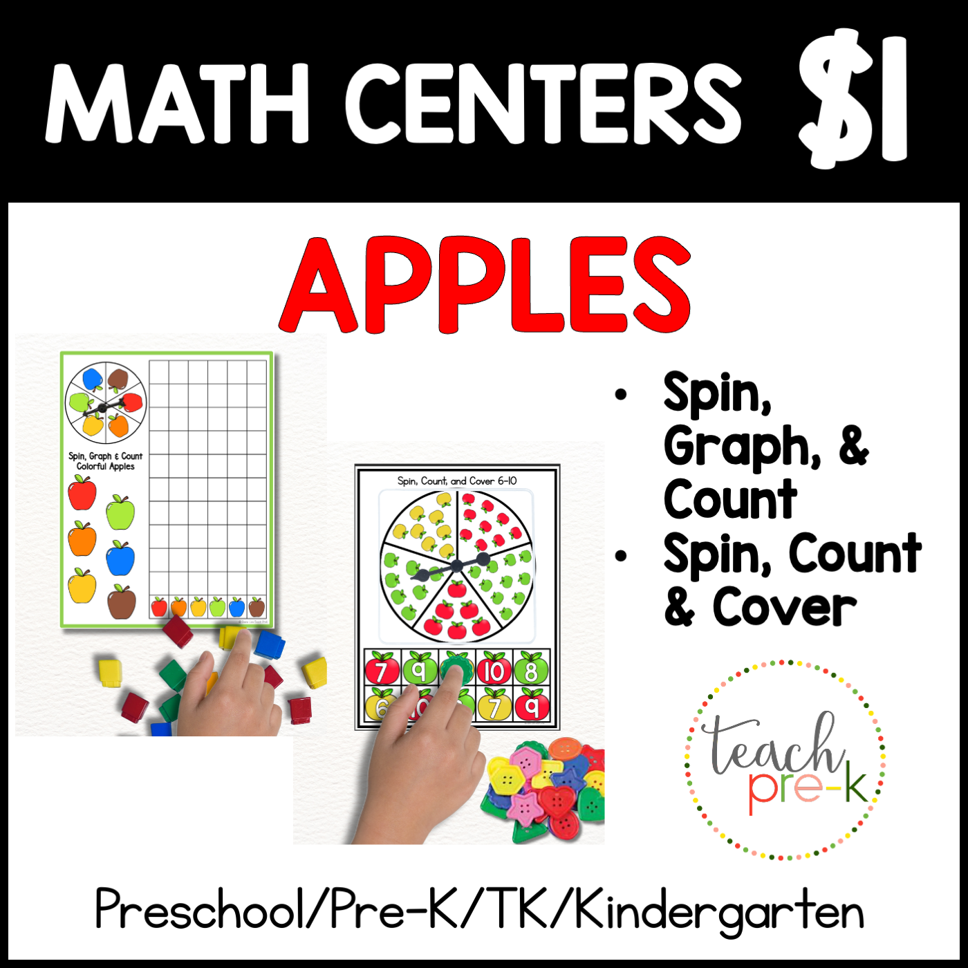 Apples Math Centers/Spin, Graph, & Count & Spin & Cover
