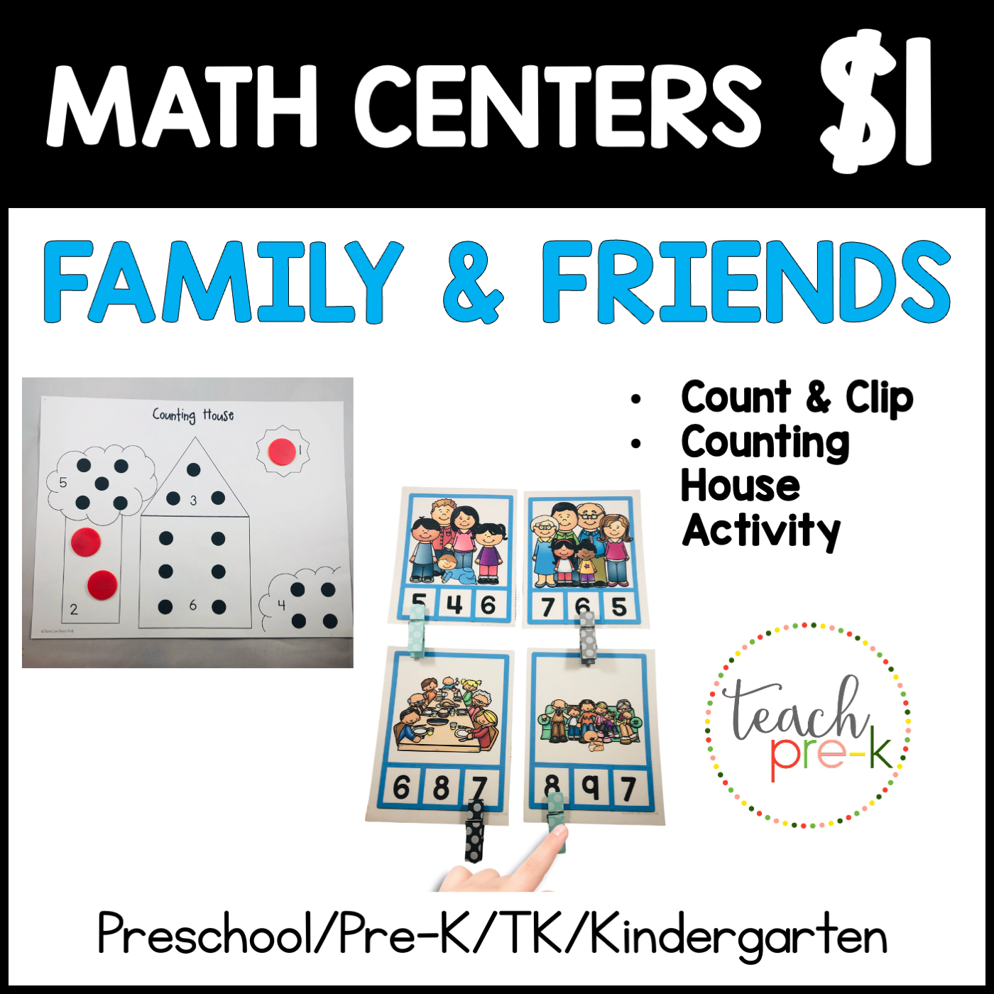 Family & Friends Math Centers/Count & Clip, & Counting House Activity