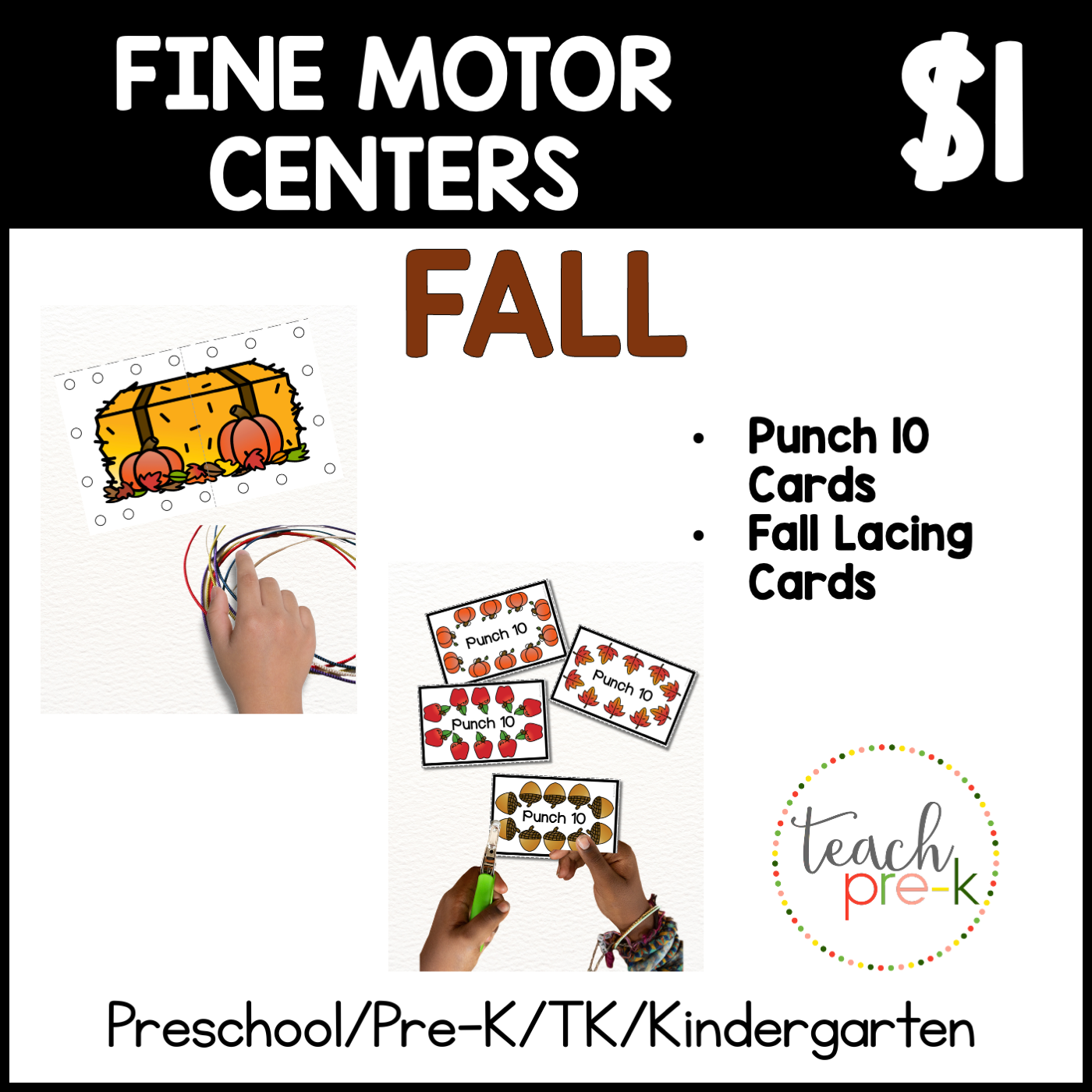 Fall Fine Motor Centers/Lacing Cards & Punch 10 Cards