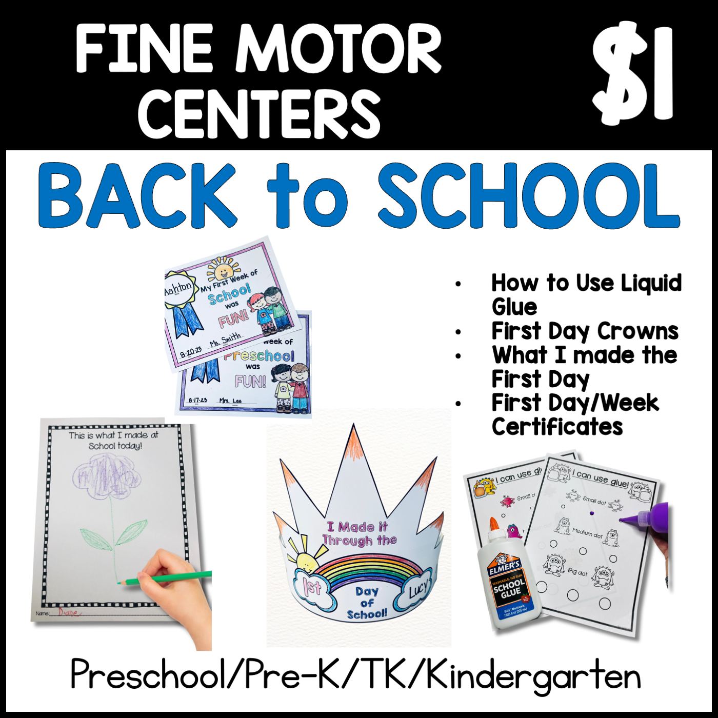 Back to School Fine Motor Centers/First Week Crowns, Certificates and More!