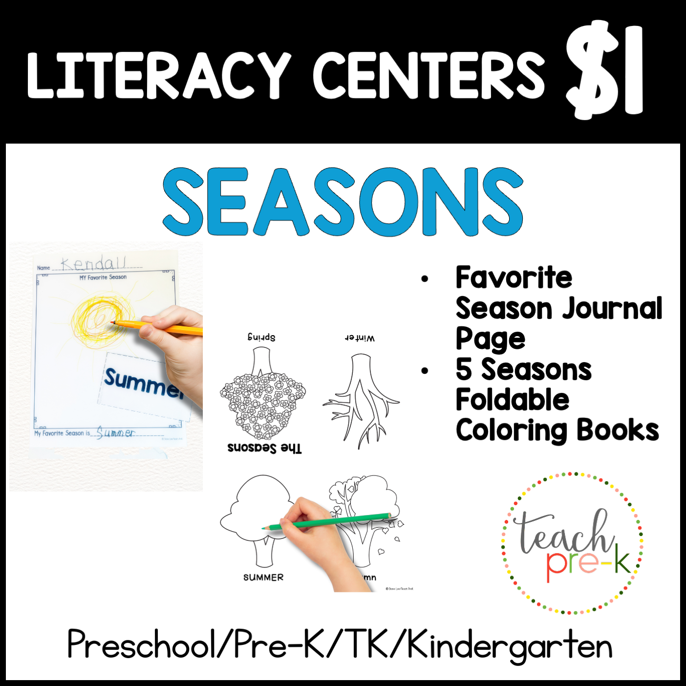 Seasons Literacy Centers/Journal Page & 5 Foldable Coloring Books