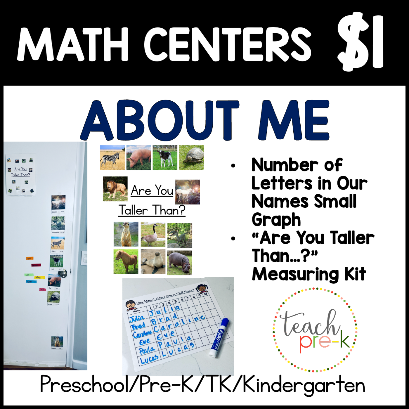 About Me Math Center/How Many Letters in Our Names? Small Group Graph, & Are you taller Than...?