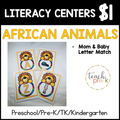 African Animals  Literacy Centers/Rhyme & Match Cards