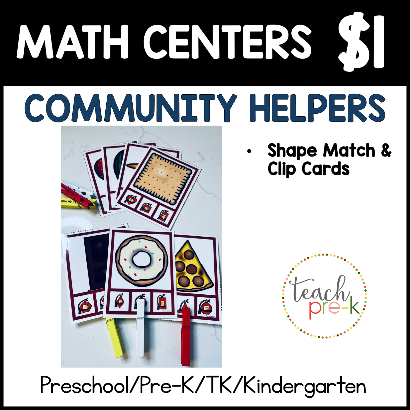 Community Helpers Math Centers/Shape Match & Clip Cards