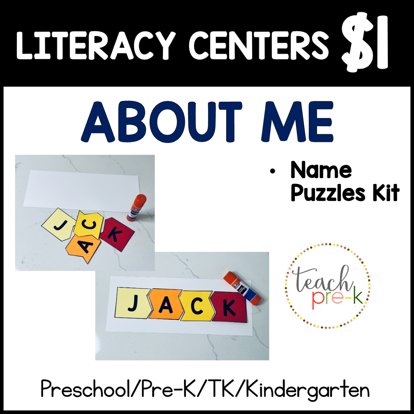 About Me Literacy Center/Name Puzzles Kit