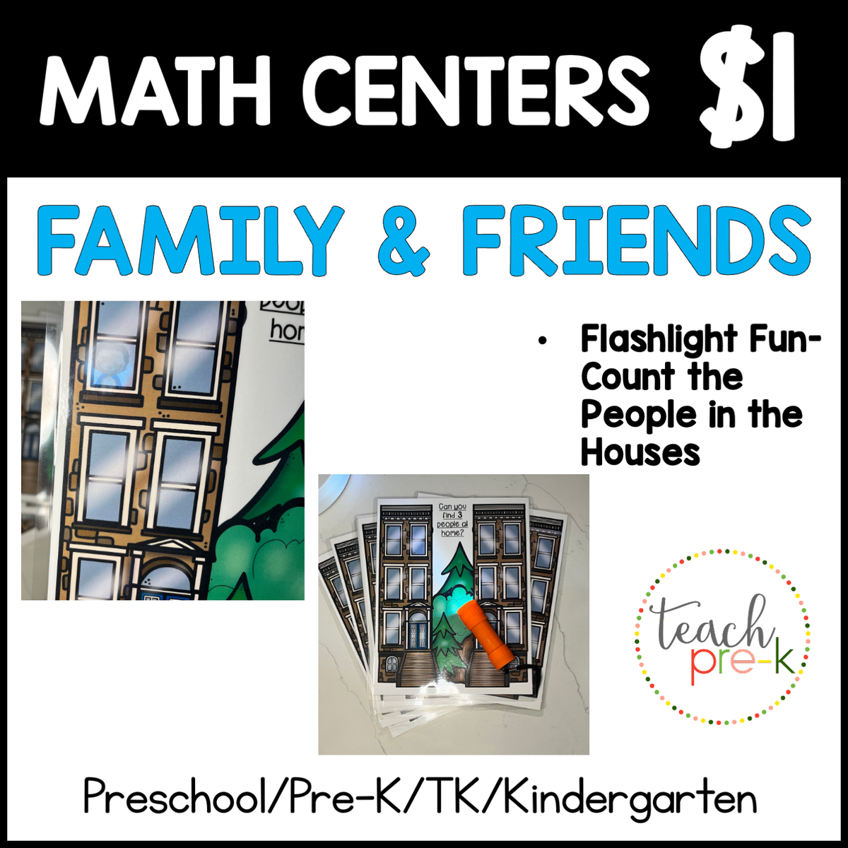 Dollar Family Math Centers/Flashlight Fun! Count the People at Home 1-10