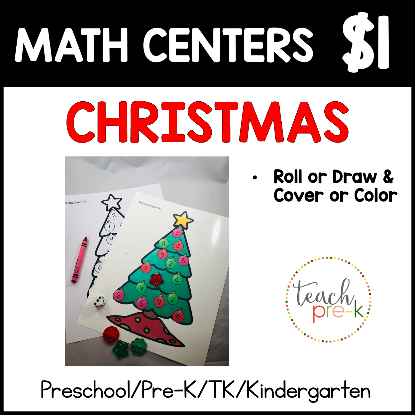 Christmas Math Centers/Roll (or Draw a card) & Cover the Numbers