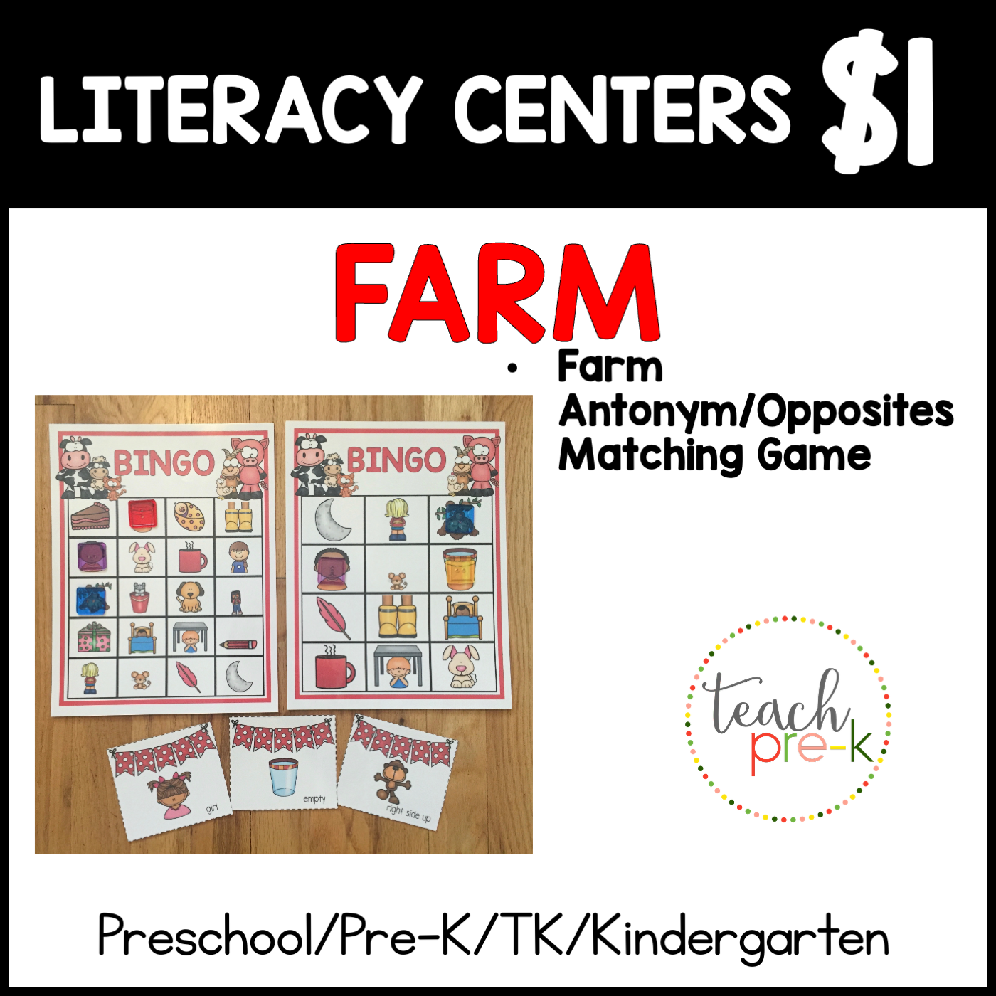 Farm Literacy Centers/Antonym/Opposites Bingo