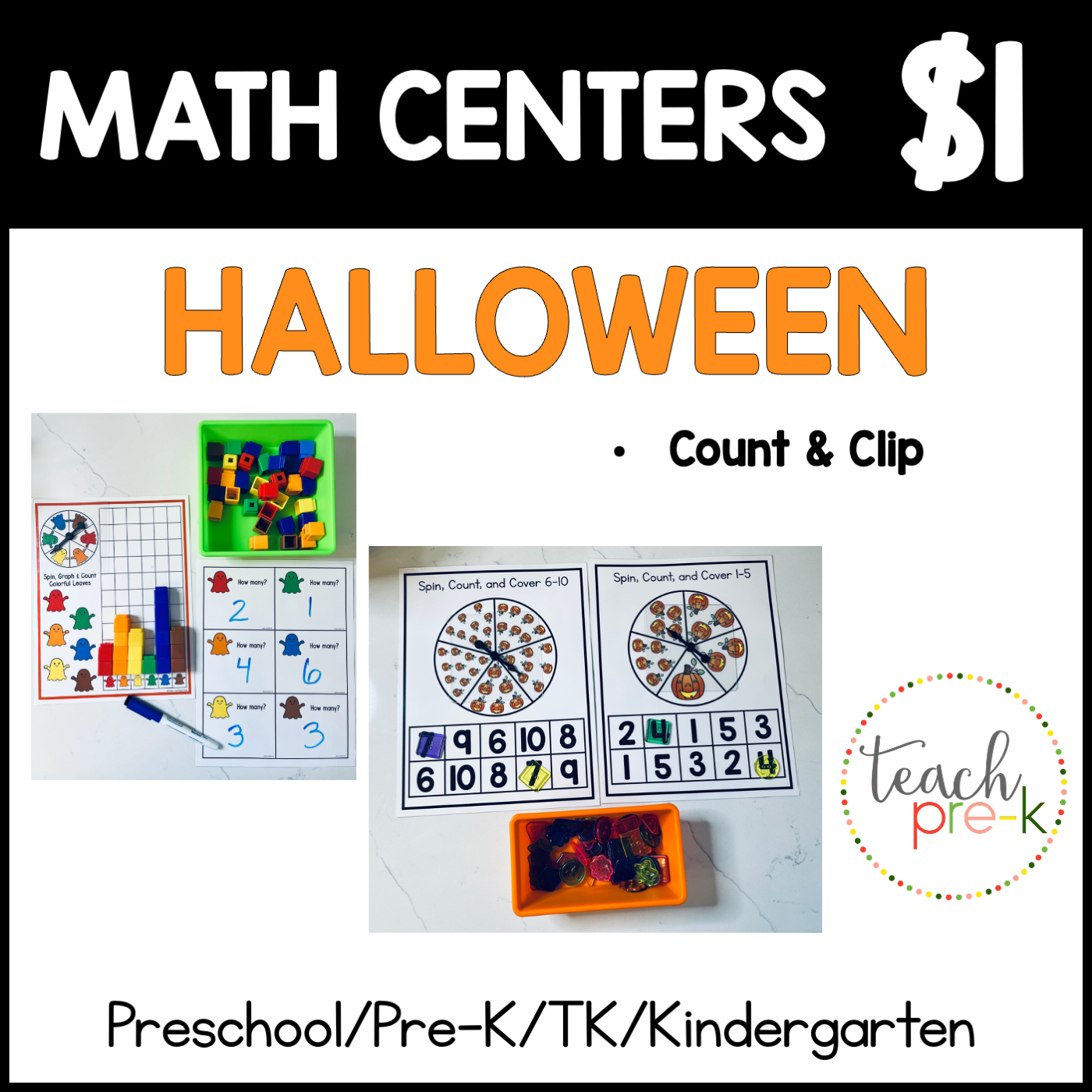 Halloween Math Centers/Spin, Count, & Cover, & Spin, Count & Graph