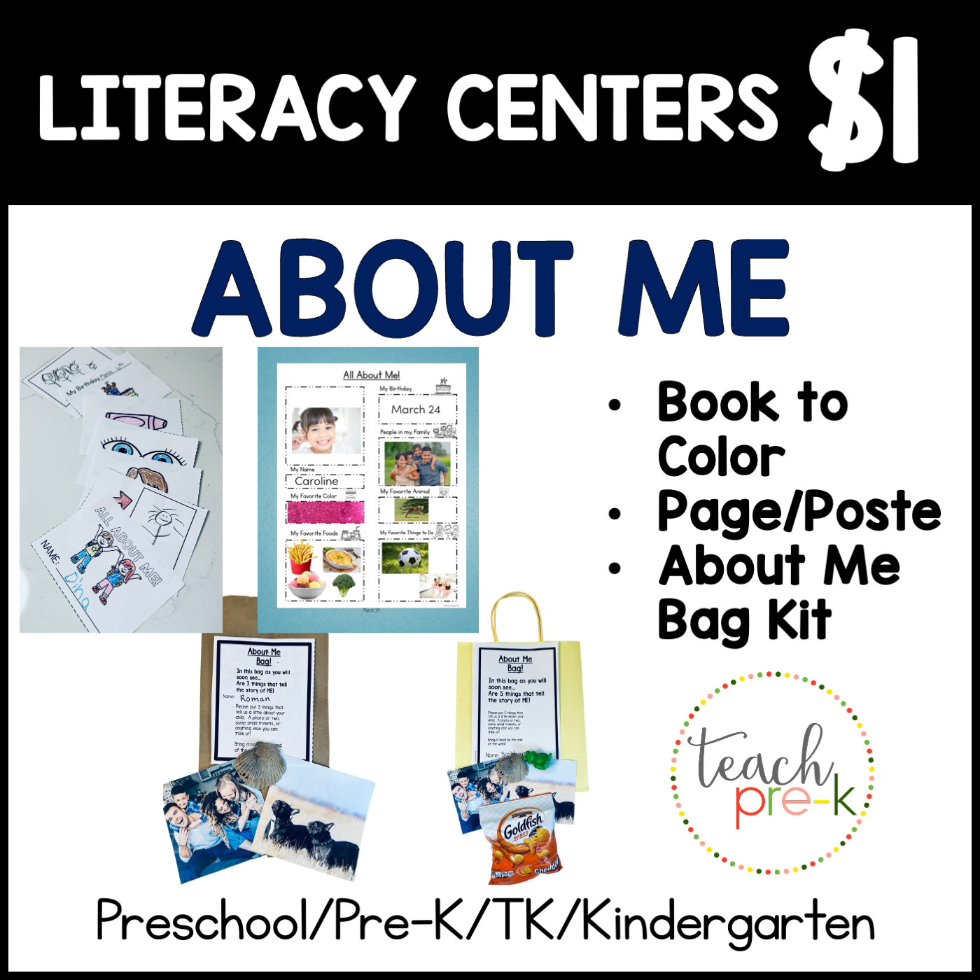 About Me Literacy Center/About Me Book, Poster, & Bag Kit