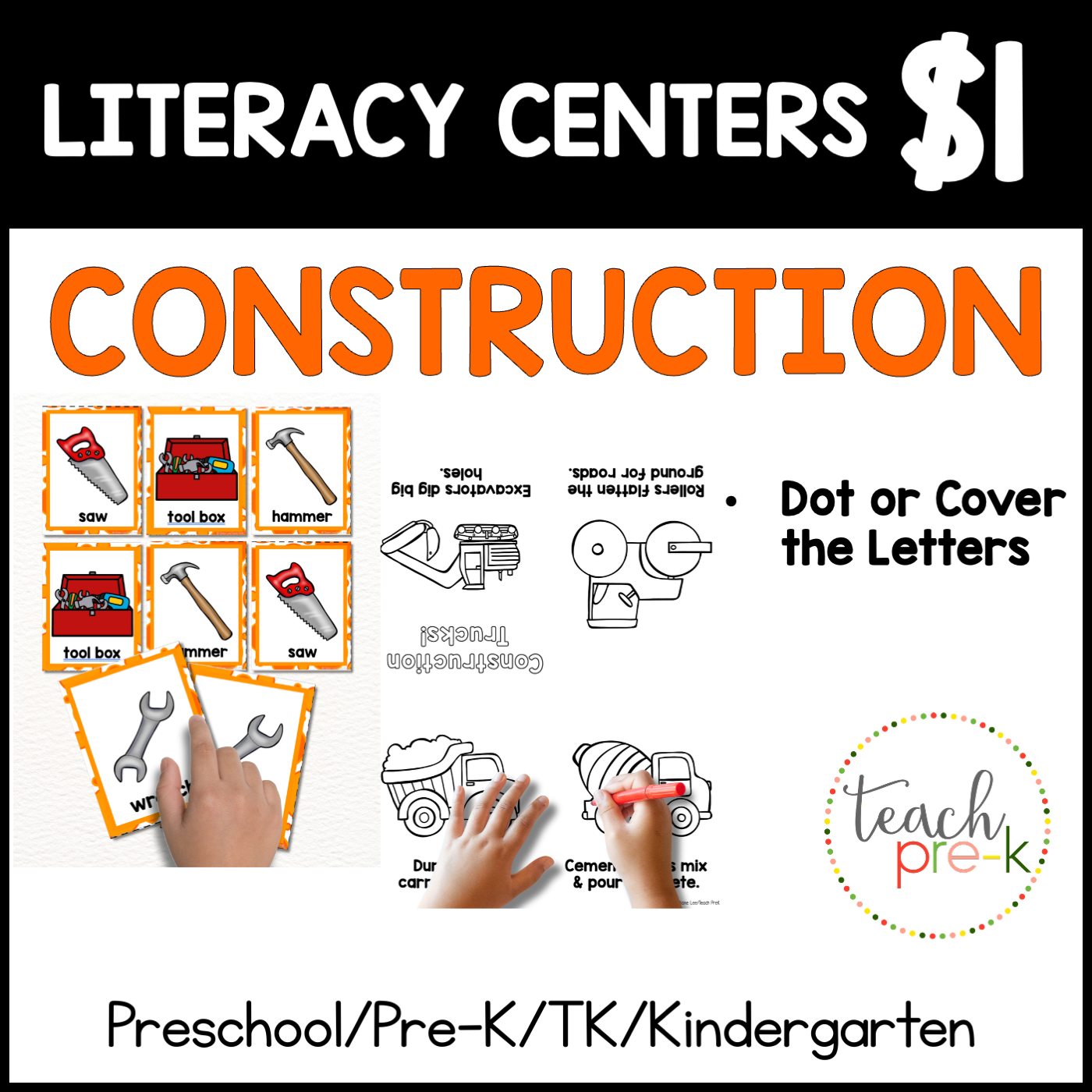 Construction Literacy Centers/Vocabulary Memory Matching, & Foldable Coloring Book