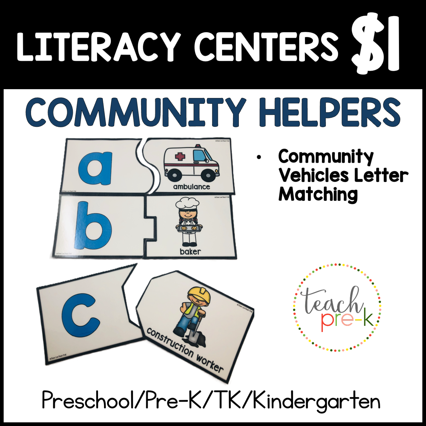 Community Helpers Literacy Centers/Letter & Sound Match Puzzles