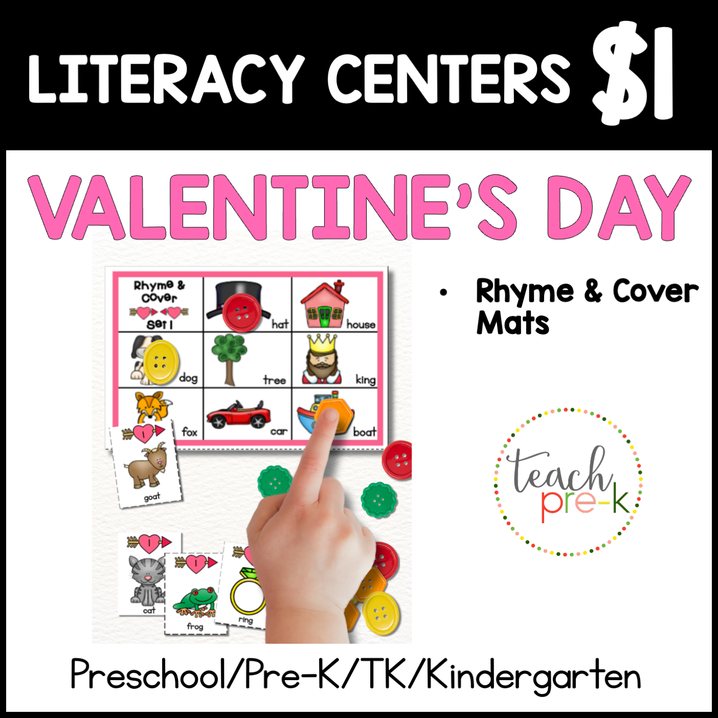 Valentine's Day Literacy Centers/Rhyme & Cover Mats