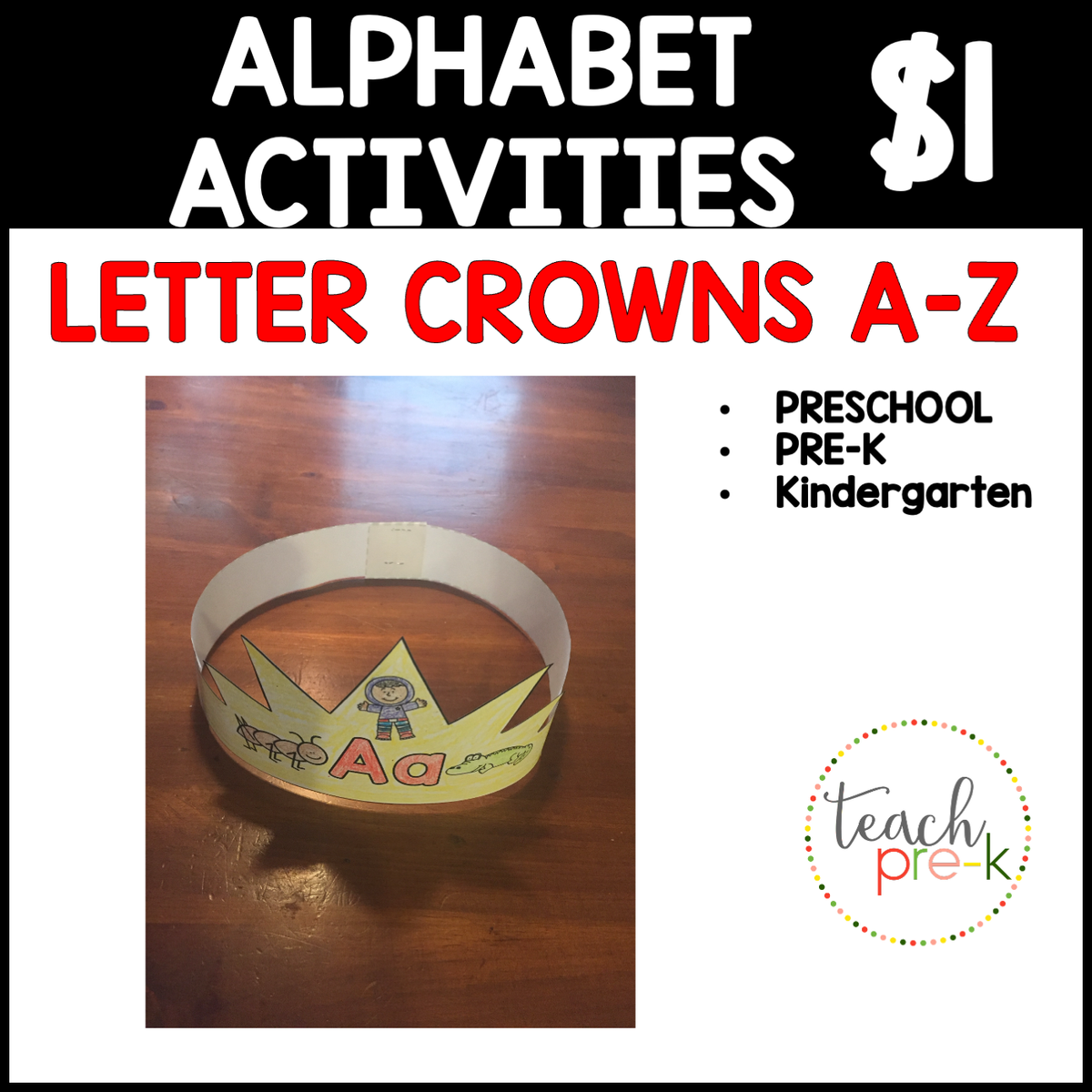 $1 Alphabet Activities: Letter Crowns A-Z