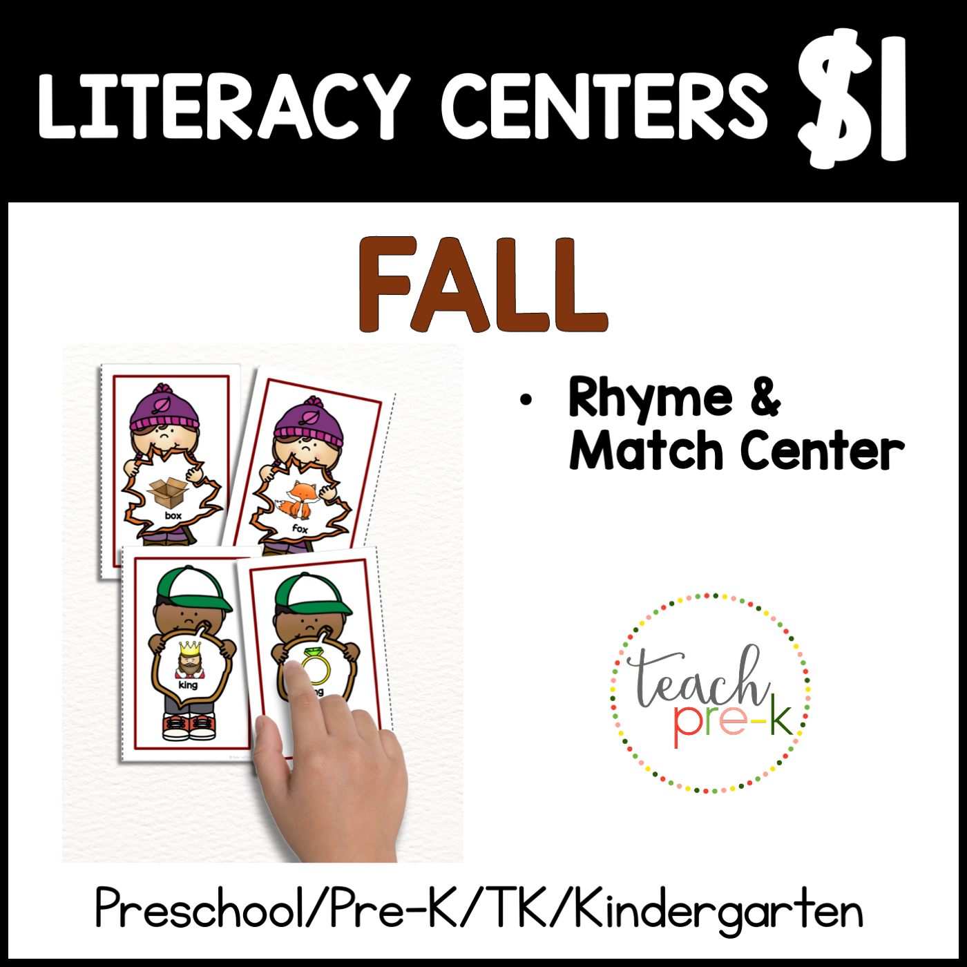 Fall Literacy Centers/Find the Rhyme Match Cards