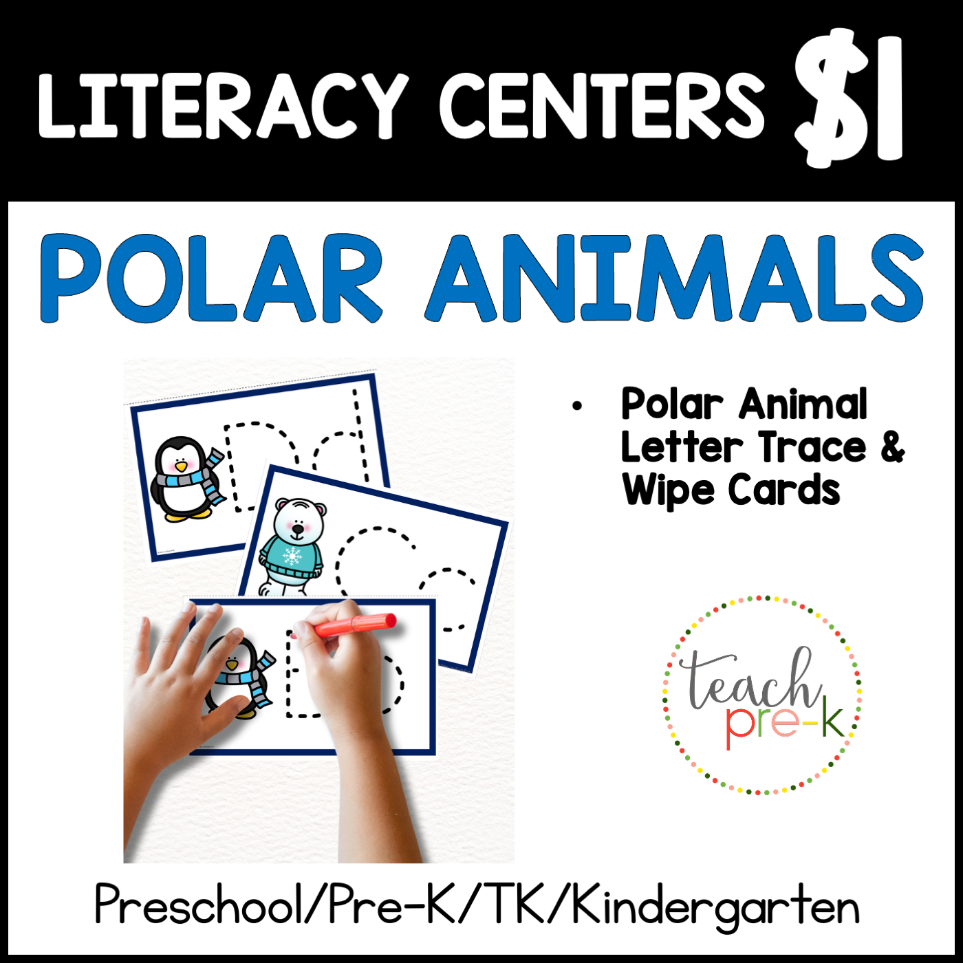 Polar Animals Literacy Center/Letter Tracing Cards