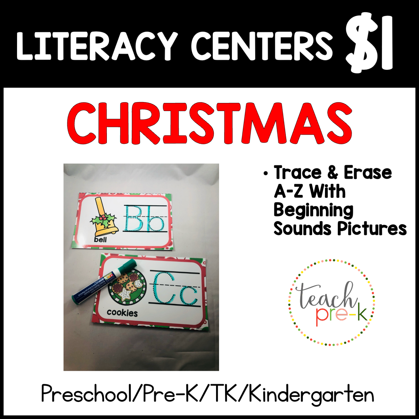 Christmas Literacy Centers/Beginning Sound Letter Trace