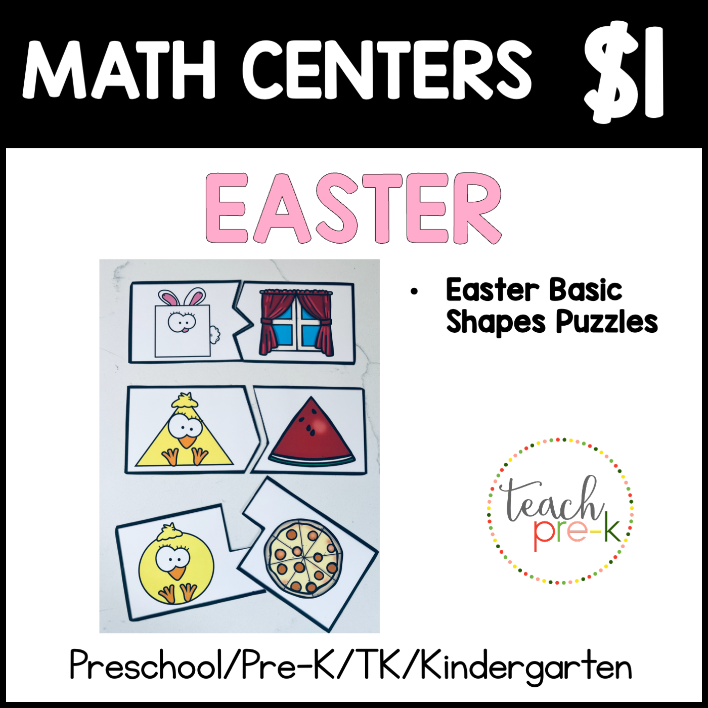 Easter Math Centers/Basic Shapes 2-Part Puzzles
