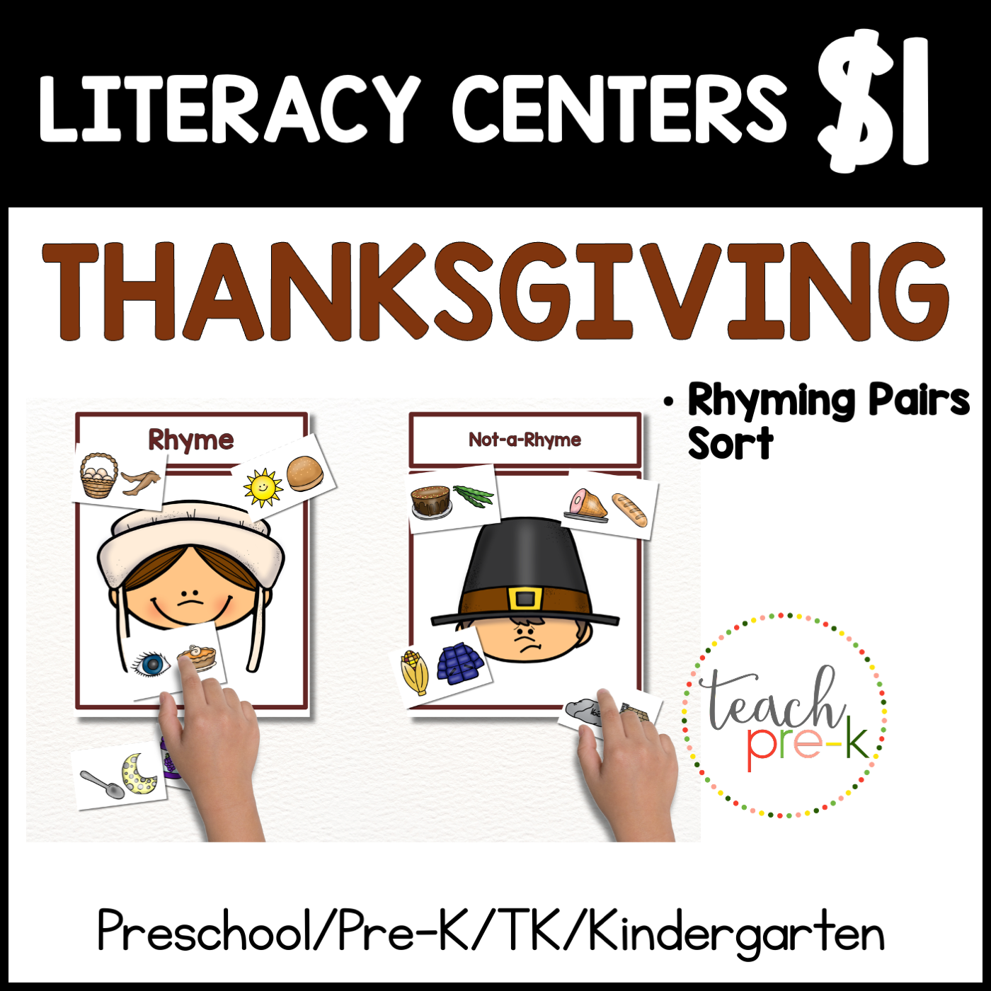 Thanksgiving Literacy Centers/Rhyming Pairs Game