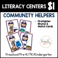 Community Helpers Literacy Centers/Firefighter Rhyme & Match Cards