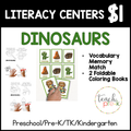 Dinosaur Literacy Centers/Vocabulary Memory Matching, & 2 Foldable Coloring Books