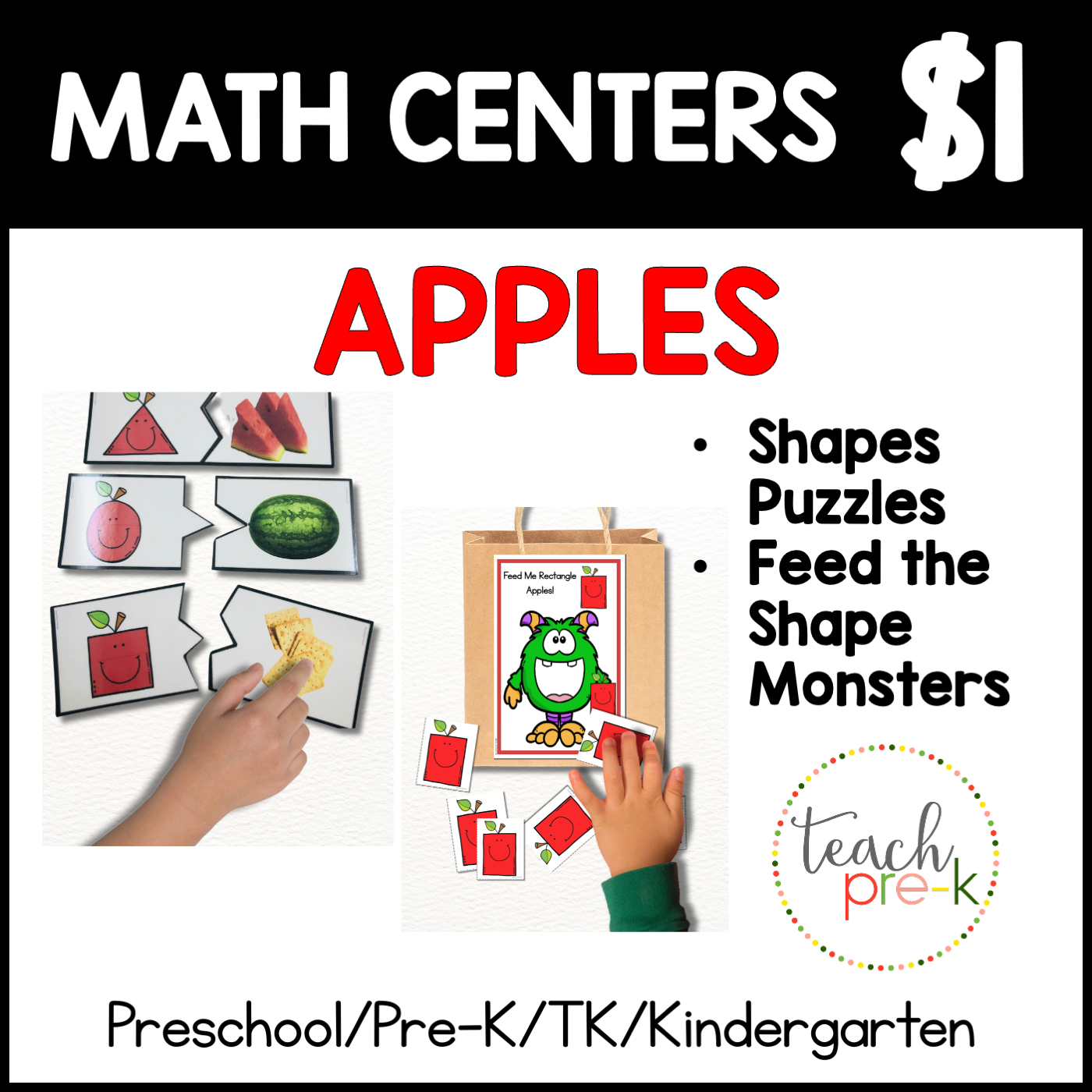 Apples Math Centers/Shapes Puzzles & Feed the Shape Monster