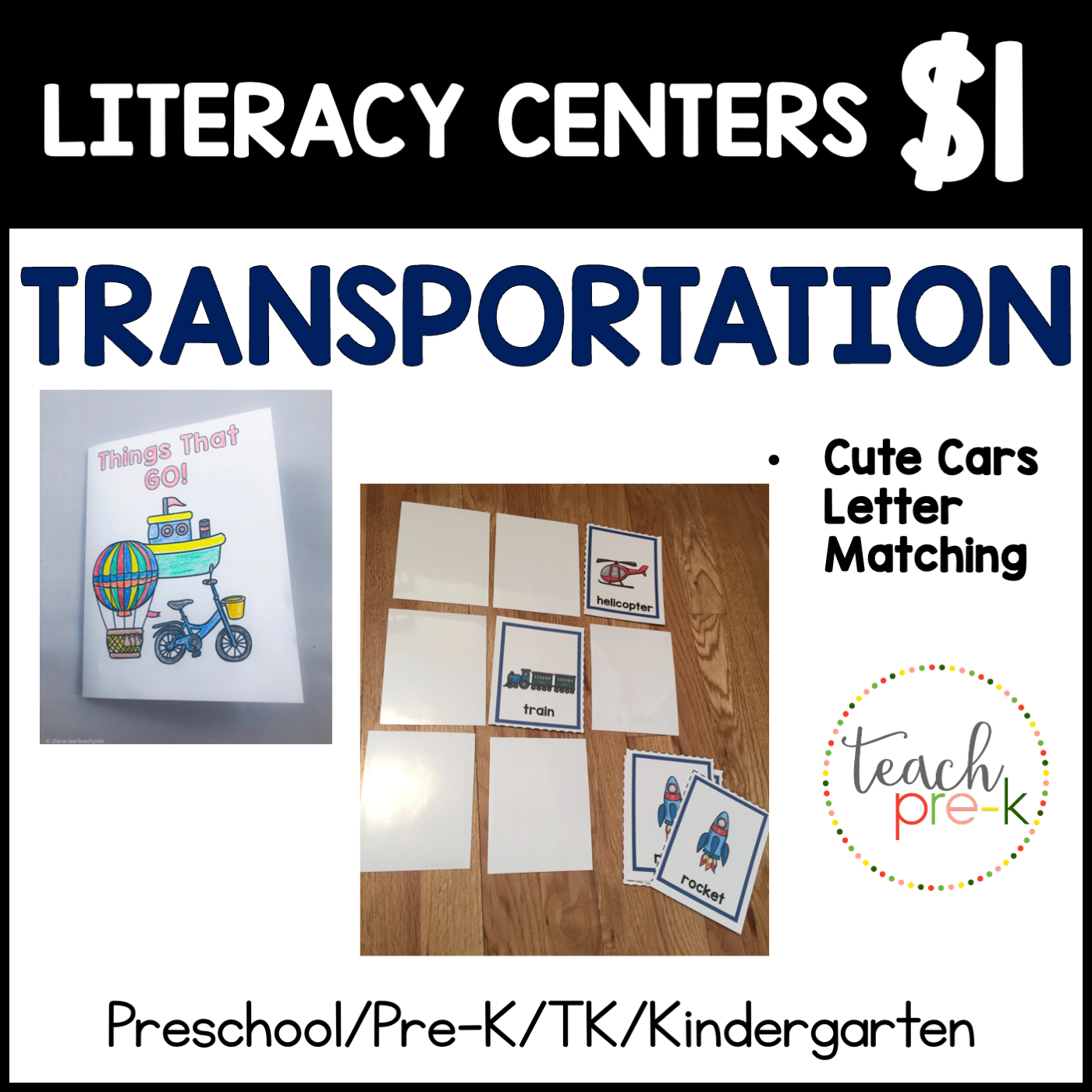 Transportation Literacy Centers/Vocabulary Memory Matching & Foldable Coloring Book