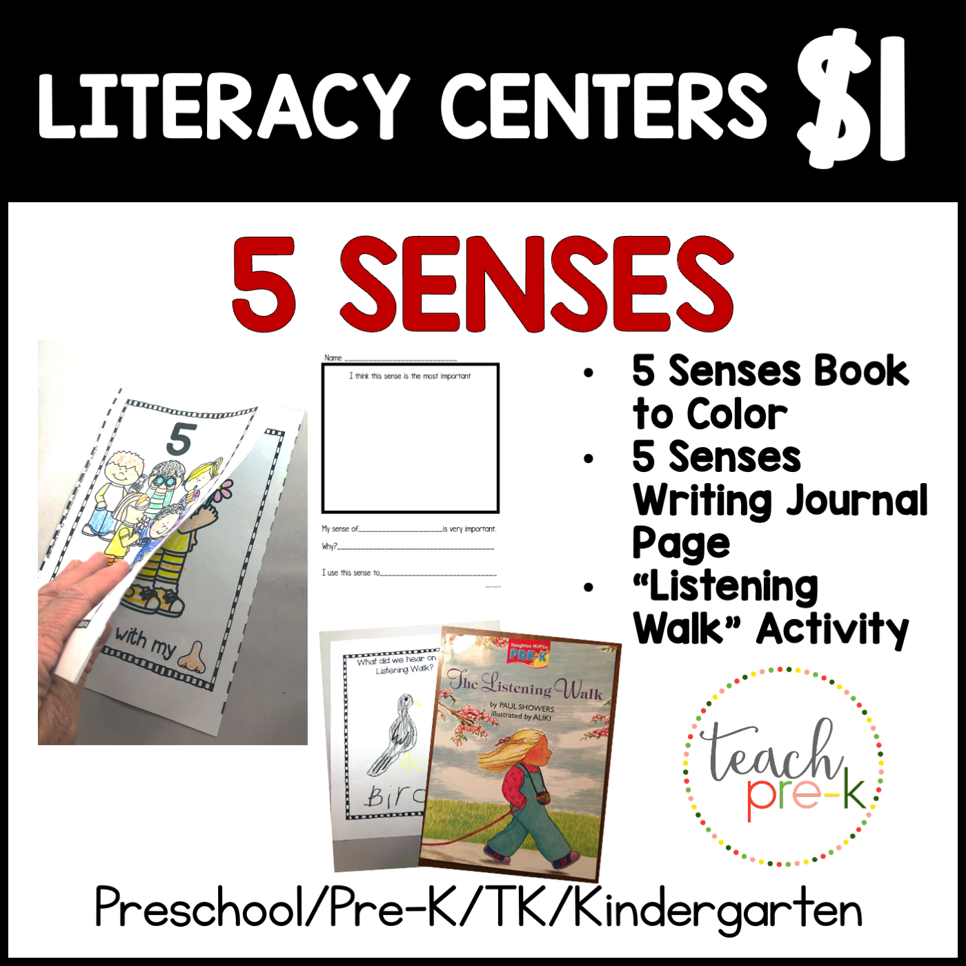 5 Senses Literacy Centers/Listening Walk, My 5 Senses Book
