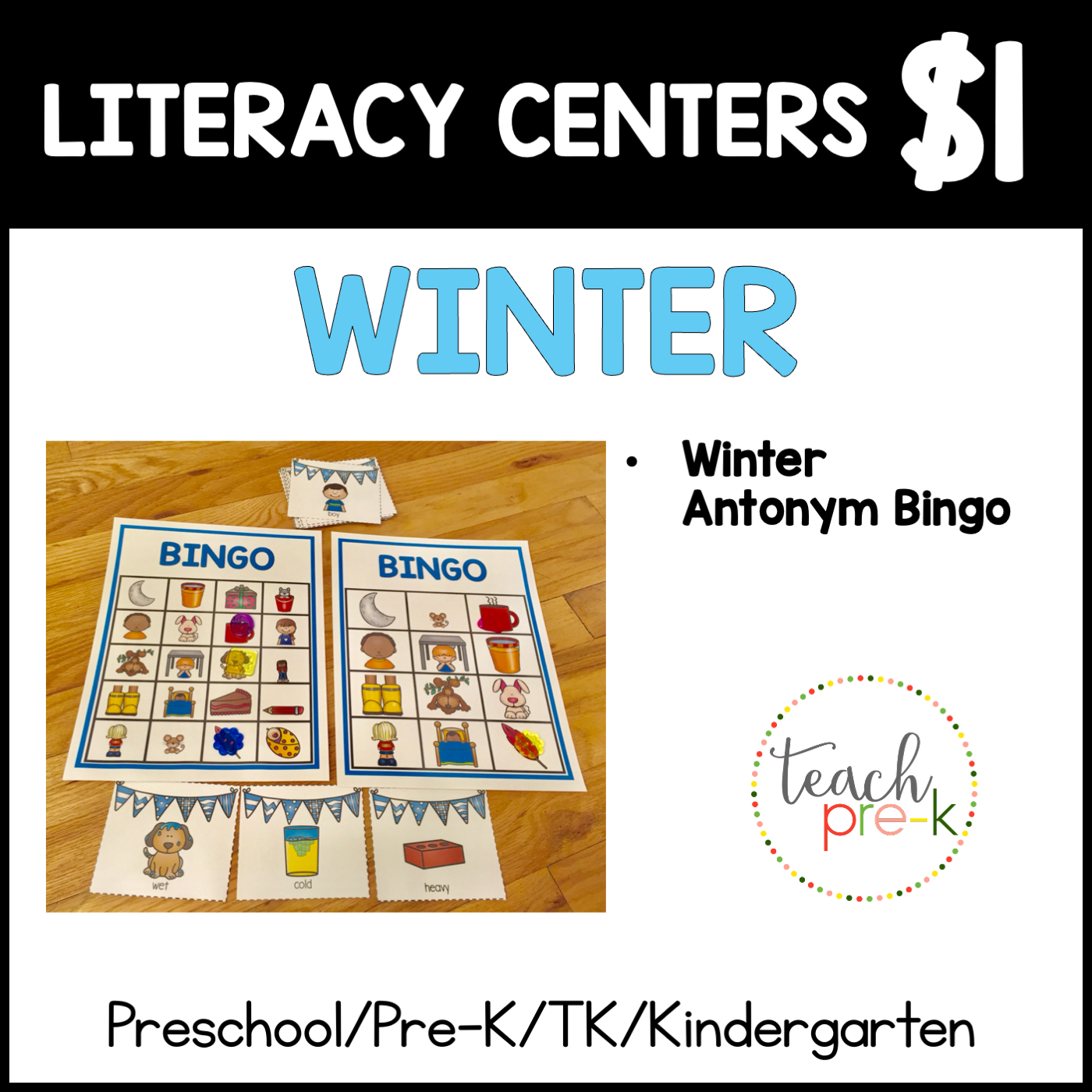 Winter Literacy Centers/Antonym Bingo
