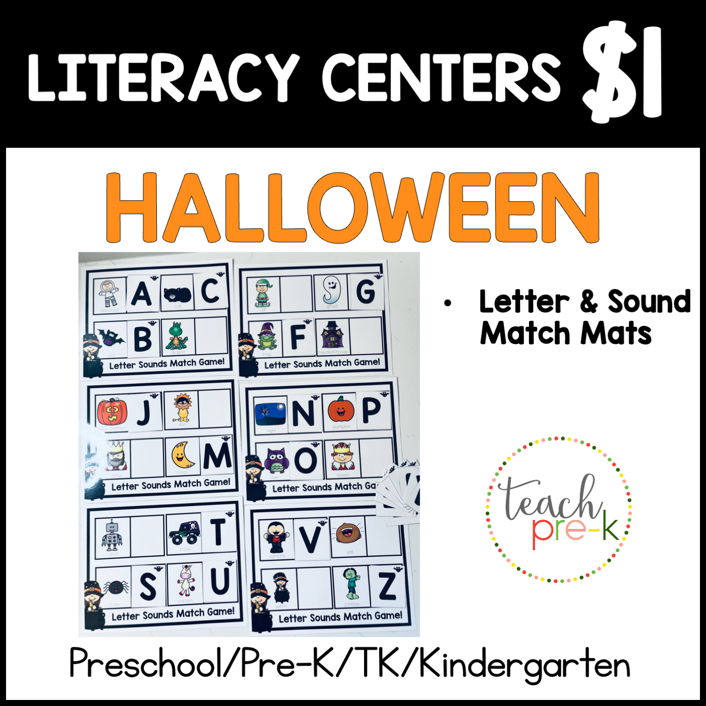 Halloween Literacy Centers/Letter Sounds Match Mats
