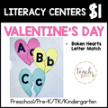 Valentine's Day Literacy Centers/Broken Hearts Letter Match
