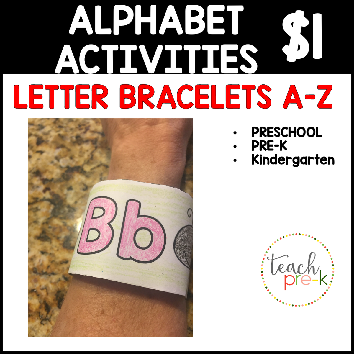 $1 Alphabet Activities: Letter Bracelets A-Z