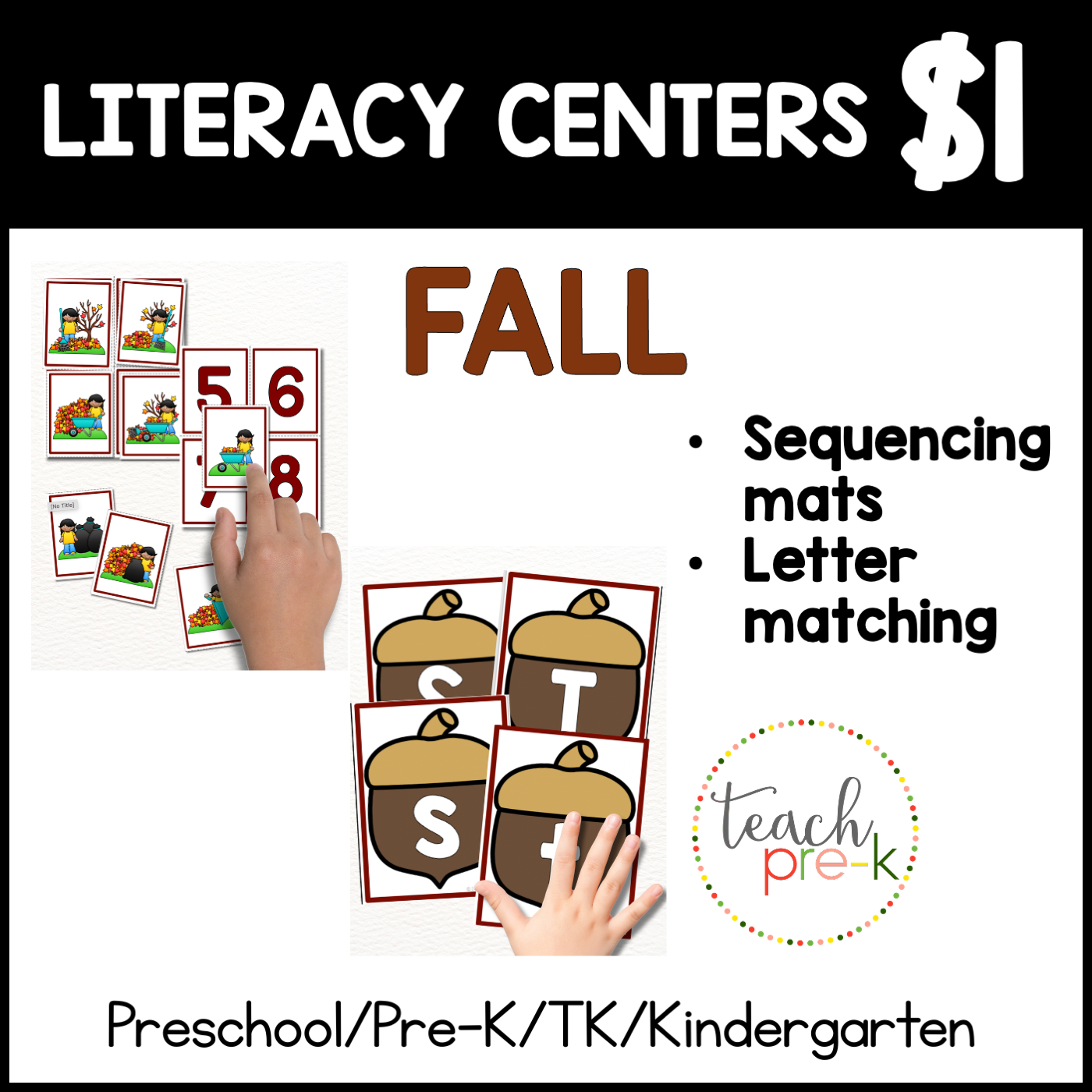 Fall Literacy Centers/Sequencing Mats & Letter Matching Cards