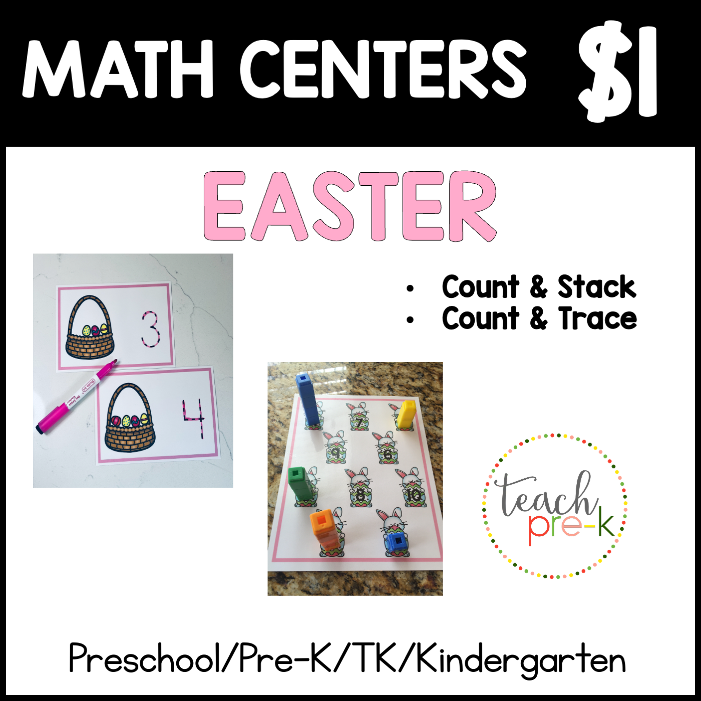 Easter Math Centers/Count & Trace, & Count & Stack 1-5 & 1-10
