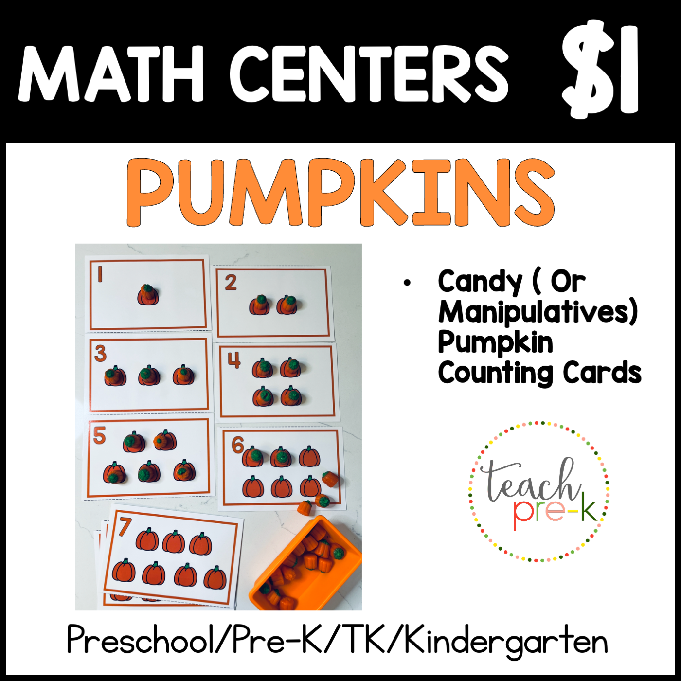Pumpkin Math Centers/Candy or Manipulative Pumpkin Counting Cards