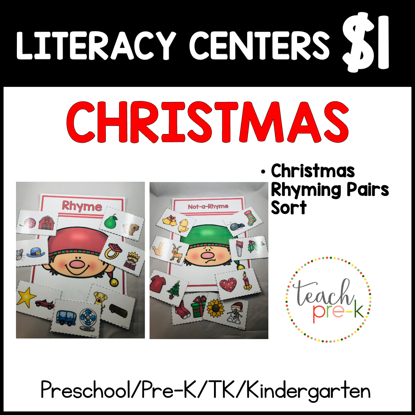 Christmas Literacy Centers/Rhyming Pairs Sort