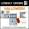 Halloween Literacy Centers/Vocabulary Memory Matching, & Which Is Different?