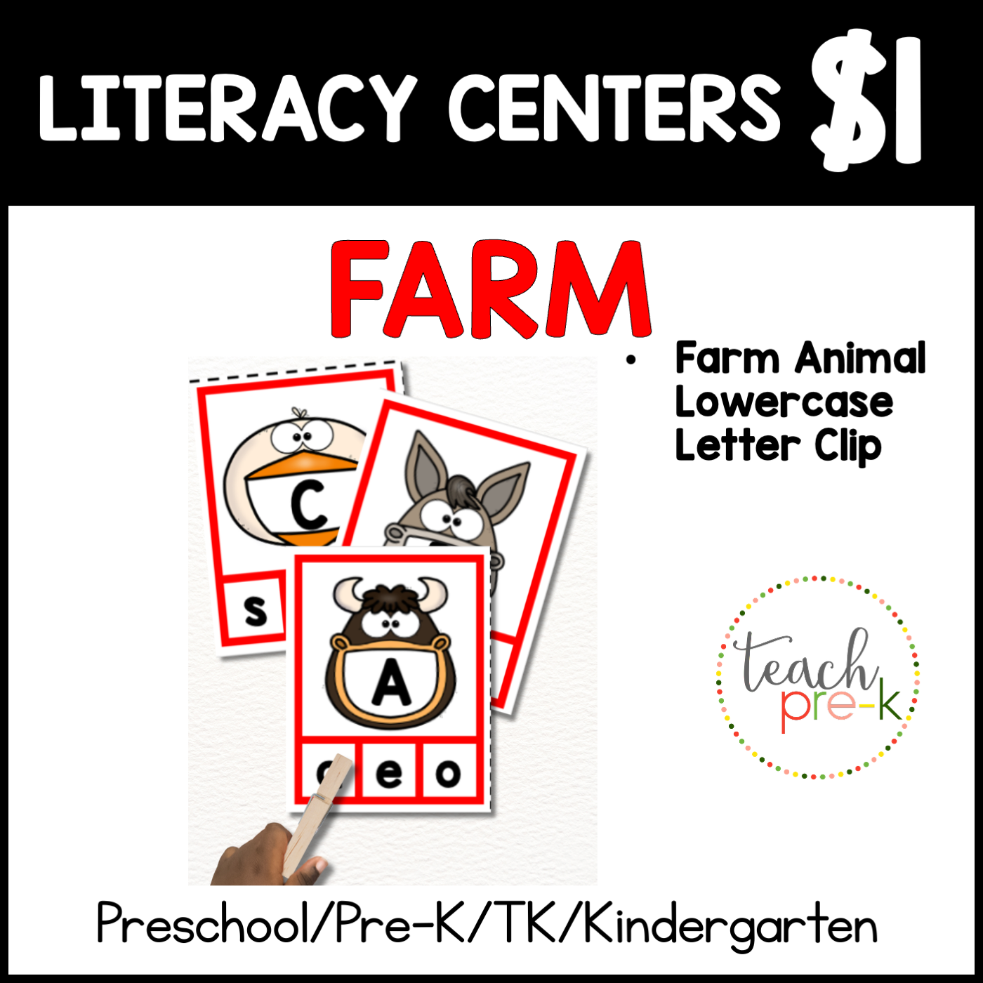 Farm Literacy Centers/Lowercase Letter Clip-Animals