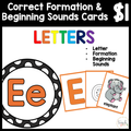 $1 Letters, Formation, & Beginning Sounds Cards-E