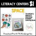 Space Literacy Centers/Vocabulary Memory Match, & Foldable Coloring Book