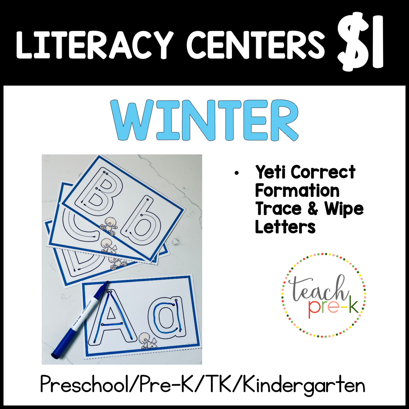 Winter Literacy Centers/Correct Formation Letters Trace & Wipe