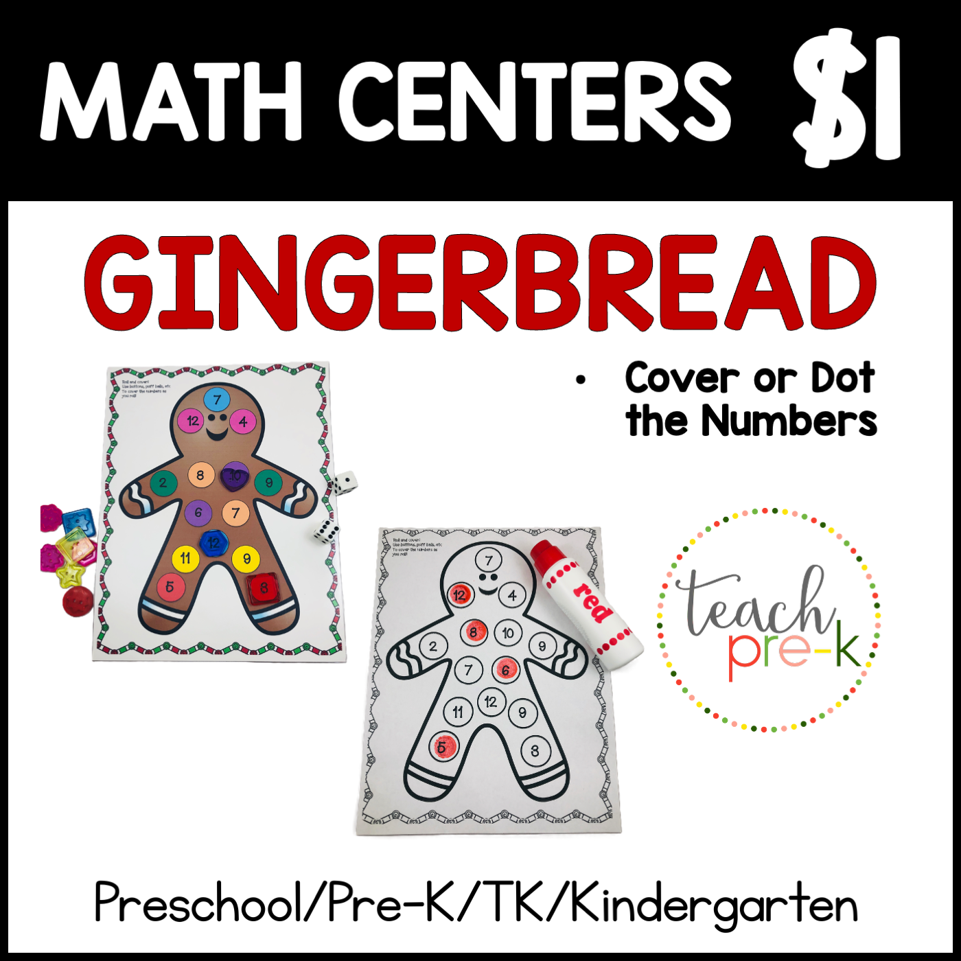 Gingerbread Math Centers/ Cover or Dot the Numbers