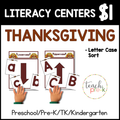 Thanksgiving Literacy Centers/Upper & Lowercase Letter Sort