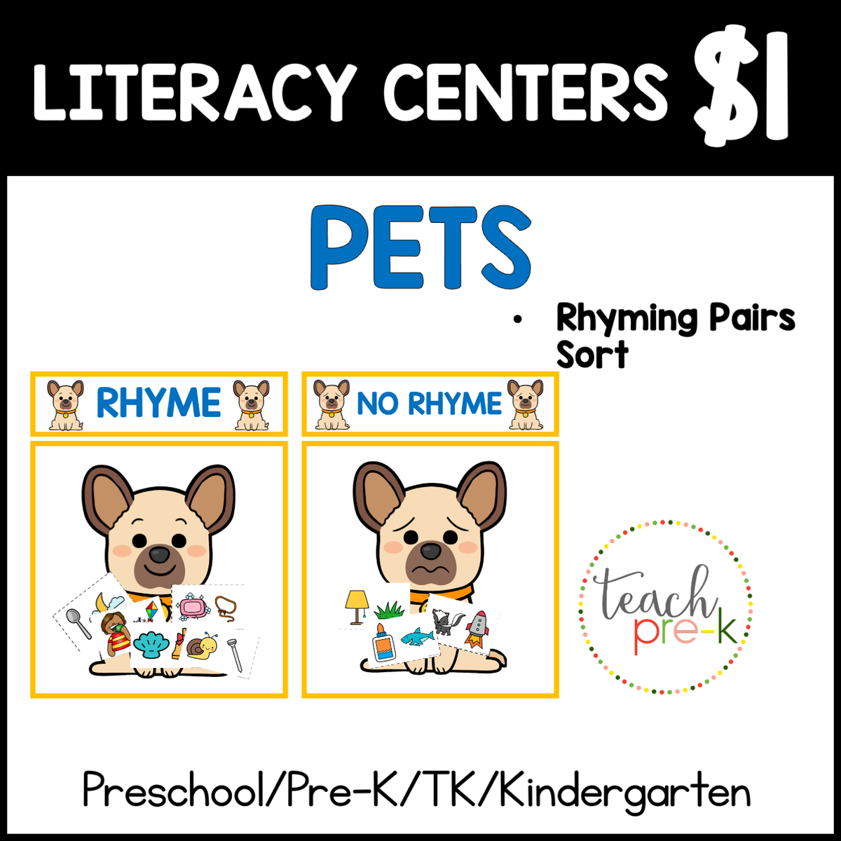 Pets Literacy Centers/Rhyming Pairs Sort