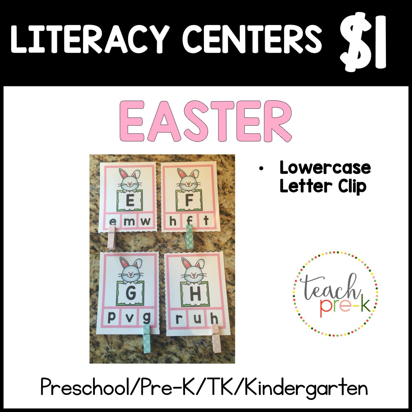 Easter Literacy Centers/Lowercase Letter Clip Bunnies